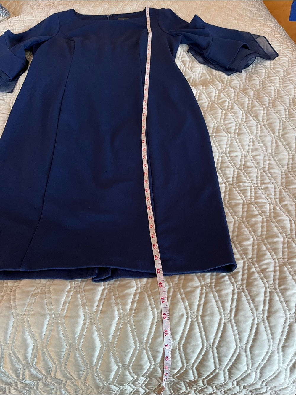 Adrianna Papell Navy Blue Midi Dress with Tiered Bell Sleeves - Picture 12 of 13